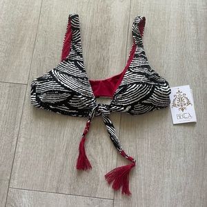 Becca swim top NWT, size M. Black, red, white.
